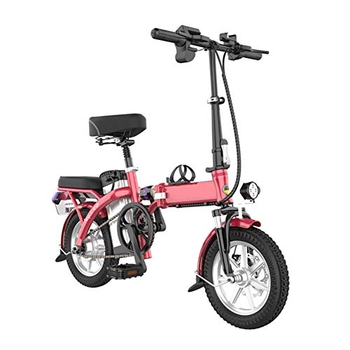 Electric Bike : Pc-ltt Folding Electric Bicycle with 250w High-speed Motor 48V 8AH Lithium Battery Dual Disc Brake for Adults, 14 Inches Small scooter for Outdoor Cycling Work Out, Red
