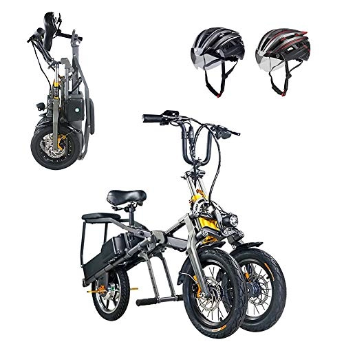 Electric Bike : Pc-ltt Folding Electric Bike 14 Inch Tricycle with 350W High-Speed Motor 48V 7.5AH Battery Max Speed 30Km / H, Lightweight Aluminum Alloy Mountain Bicycle for Adults