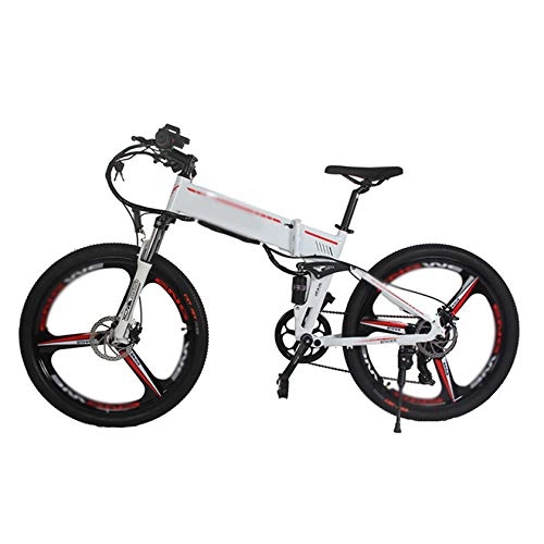 Electric Bike : PHASFBJ 26 Inch Electric Bike, Folding Electric Bicycle 48V 350W Foldable Pedal Assist Mountain E-Bike with 10Ah Lithium-Ion Battery Lightweight Bicycle for Teens and Adults, White