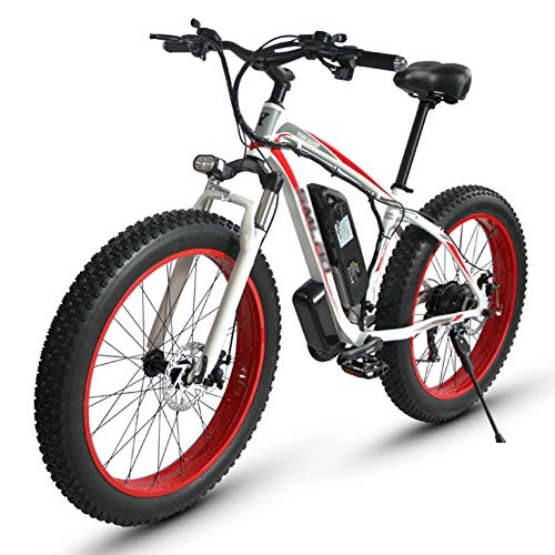 Electric Bike : PHASFBJ Fat Tire Electric Bike, 1000W Powerful Electric Bicycle Beach Snow Bicycle 26 inch Fat Tire Ebike Electric Mountain Bicycle 15AH Lithium Battery 21 Speed for Adult, Red, Ordinary brake