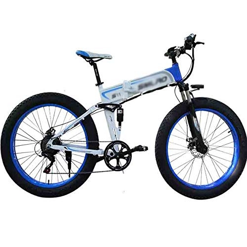 Electric Bike : PHASFBJ Folding Electric Bike, 48V 10Ah 350W Lcd Display City Electric Bicycle Mountain Electric Bike Mens Fat Tire Snow E-bike 26inch Bicycle for Adult 7 Speed, #1, 36V8AH