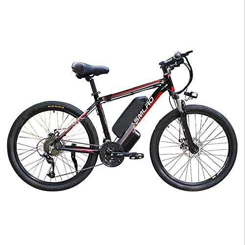Electric Bike : PinkDreamland Adult Electric Bicycle 26-Inch Smart Power-Assisted Mountain Bike, Removable Large-Capacity Lithium-Ion Battery (48V 350W) 21-Speed Gear, Three Working Modes, black red