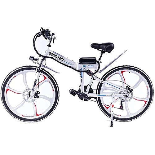 Electric Bike : PLAYH Adults Folding Electric Mountain Bike, 48V / 8Ah Lithium Battery E-Bike 26 Inch Full Integrated Shock Absorber Wheel Cycle Bicycle (Color : A)