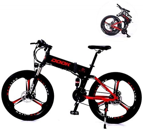 Electric Bike : PLYY Electric Mountain Bikes 26-inch 27-speed Folding Mountain Lithium Battery Aluminum Alloy Light And Convenient For Driving Off-road Vehicles Suitable For Men And Women (Color : Red)