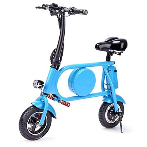 Electric Bike : Portable Electric Bicycle, Smart Electric Bicycle Scooter with LED Light One Button Remote Travel Pedal Small Battery Bikes Lightweight Adult Moped Bike, Blue, Battery~8Ah