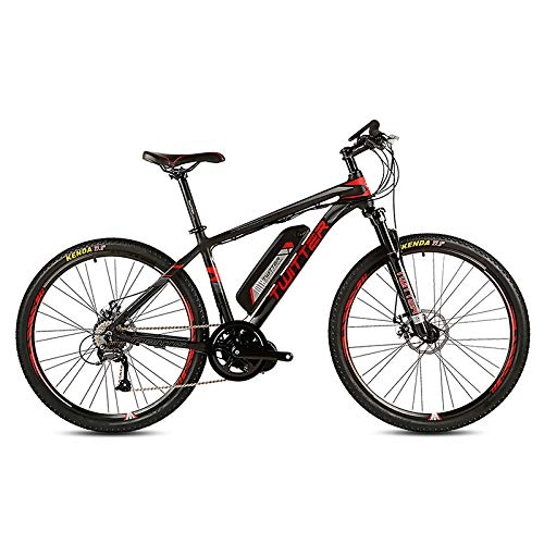 Electric Bike : POTHUNTER Electric Mountain Bike, Rear Drive Electric Mountain Bike SHIMANO M370-27 High Speed 36V 10AH Front And Rear Double Disc Brakes Electric Bicycle Mountain Bike, Black-red-26in*15.5in