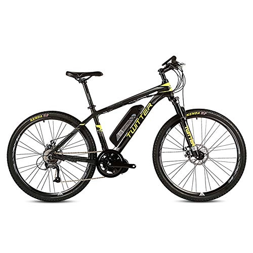 Electric Bike : POTHUNTER Electric Mountain Bike, Rear Drive Electric Mountain Bike SHIMANO M370-27 High Speed 36V 10AH Front And Rear Double Disc Brakes Electric Bicycle Mountain Bike, Black-yellow-27.5in*15.5in
