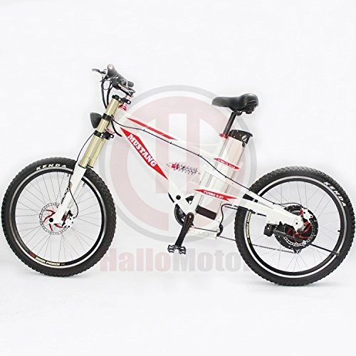 Electric Bike : Powerful White Frame 48V 1000W Mustang Mountain Ebike+48V20Ah Li-ion Battery Electric Bicycle