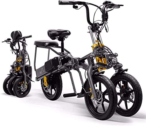 Electric Bike : Profession 14" Electric Trekking / Touring Bike, 3 Wheel Folding Electric Bike for Adults, 350W Removable Lithium Battery 48V Motor Lightweight Alloy Electric Mountain Bike City Electric Bicycle Invento