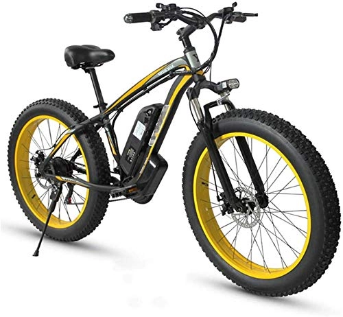 Electric Bike : Profession 48V 350W Electric Mountain Bike 26Inch Fat Tire E-Bike 21 Speed Gear Three Working Modes Beach Cruiser Men's Sports Mountain Bike Full Suspension Inventory clearance ( Color : Yellow )