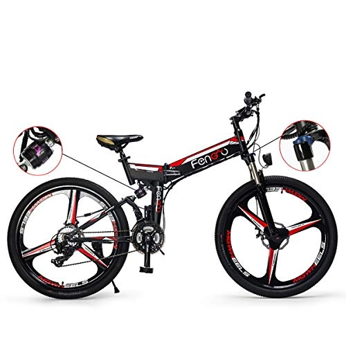 Electric Bike : PXQ Adult Electric Mountain Bike 48V 250W Hidden Lithium Battery Folding E-bike with Dual Disc Brakes and Shock Absorber Fork, SHIMANO 24 Speeds Off-road Bicycle 26 inch