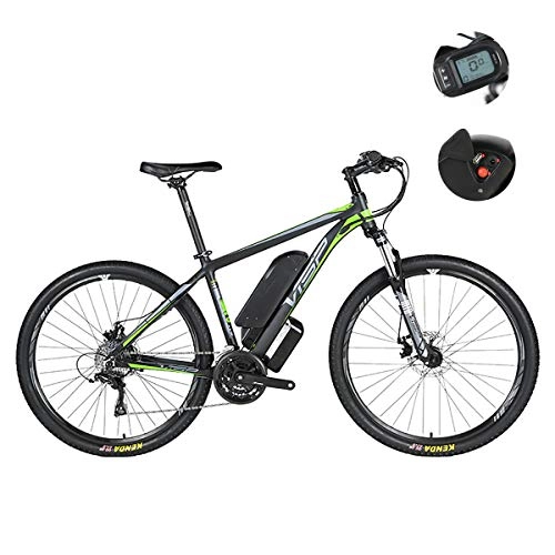Electric Bike : PXQ Electric Mountain Bike 24 Speeds Dual Disc Brakes Off-road Bicycle with USB Charging Interface and LCD 5-speed Smart Meter, IP54 Waterproof E-bike 26 / 27.5 / 29Inch, Green, 48V26Inch