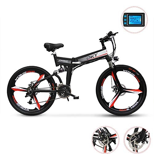 Electric Bike : PXQ Electric Mountain Bike 26 inch, 24 Speeds Folding E-bike Citybike Commuter Bicycle with LED LCD Blue Light Smart Meter and Disc Brakes, 48V 10.4A 250W Removable Lithium Battery