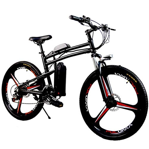Electric Bike : PXQ Electric Mountain Bike 36V10Ah 250W Adults 26Inch Full Suspension Fork Bicycles with LCD Instrument Booster, 21 Speeds Double Shock Absorber Folding E-Bike, Black