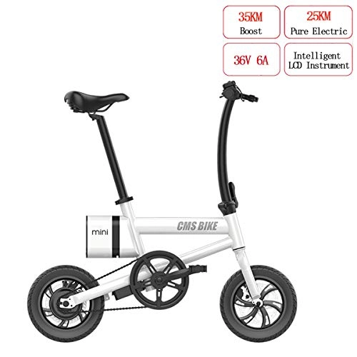 Electric Bike : PXQ Folding Electric Bicycle 12" Double Disc Brakes City Commuter Bike 250W 36V 6A Removable Lithium Battery Mini E-Bike with 25KM Range and Top Speed 25km / h, White