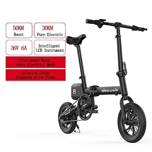 Electric Bike : PXQ Folding Electric Bicycle 12" Double Disc Brakes City Commuter Bike 250W 36V Aluminum Alloy Frame E-Bike with Endurance 30KM and Top Speed 25km / h, Black