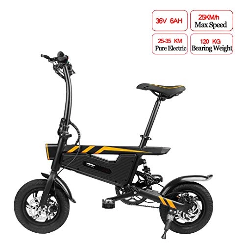 Electric Bike : PXQ Folding Electric Bike, 36V 250W Electric Double Disc Brakes, 16 Inch Tire 25km / h Single Speed Foldable Bike E-MTB with Large Capacity Lithium for Adult & Student, Black