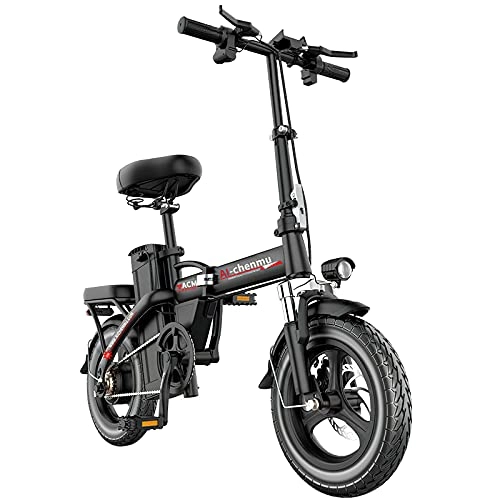 Electric Bike : QBAMTX Electric Bicycle Electric Bike 14 Inch Adult Urban Commuter Foldable E-bike with 350W 48V Removable Lithium-Ion Battery Fat Tire Beach Dirt Electric Bike Three Riding Mode