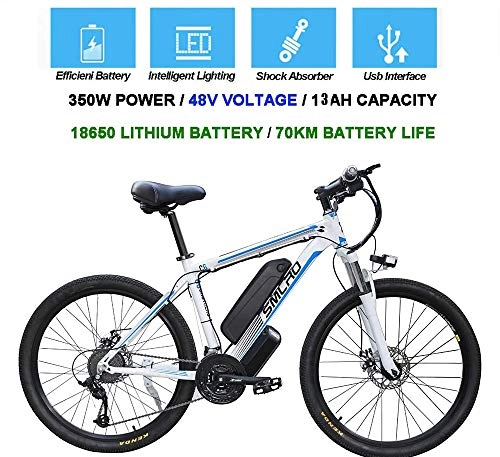 Electric Bike : QDWRF Electric Mountain Bike 26"E-Men's Bike for Adults, 350W Aluminum Alloy Ebike Removable Bikes 48V 13Ah Lithium-ION Rechargeable Electric, 21 Speeds, Up to 35km / H C
