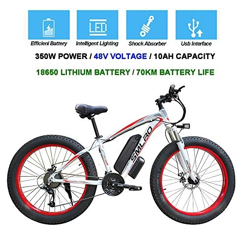 Electric Bike : QDWRF Fat Electric Mountain Bike, 26 Inches Electric Mountain Bike 4.0 Fat Tire Snow Bike 350W High Power 48V Lithium Battery, 21 Speeds, Up to 35km / H A
