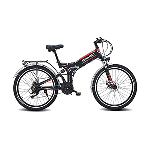 Electric Bike : QEEN New Electric Bike 21 Speed 10AH 48V Aluminum alloy Electric Bicycle Built-in Lithium Battery Road Electric bicycle Mountain Bike (Color : Black red)