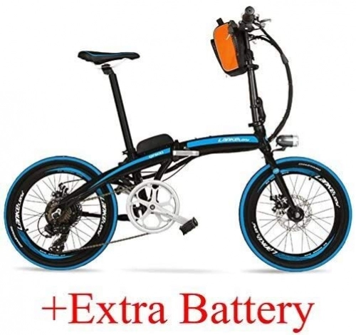 Electric Bike : QF600 240W 48V 12Ah Portable 20 Inches Folding E Bike, Aluminum Alloy Frame Pedal Assist Electric Bike, Both Disc Brakes (Color : Black Blue Extra Plus Battery)