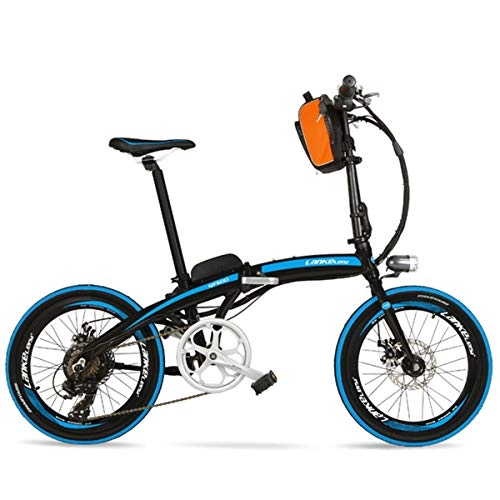Electric Bike : QF600 large Powerful Portable 20 Inches Folding E Bike, Aluminum Alloy Frame Pedal Assist Electric Bike, Both Disc Brakes, Pedelec. (Black Blue 48V 18Ah)