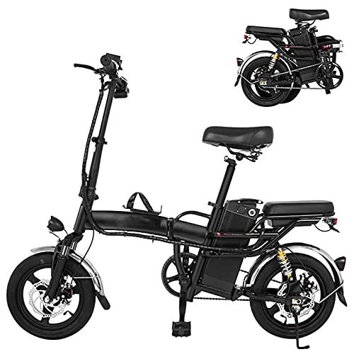 Electric Bike : QININQ Electric Bicycle, Folding 14" Electric City Bike with 6 AH Removable Lithium-Ion Battery, 48V 350W Motor and Professional Rear 7 Speed Gear