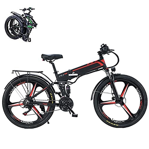 Electric Bike : QININQ Electric Bike Electric Mountain Bike, 26'' Folding Electric Bicycle for Adults, with 48V 10.4Ah Lithium-Ion Battery, 500W Motor and Professional 21 Speed Gears