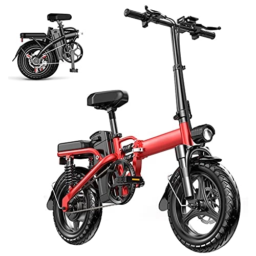Electric Bike : QININQ Electric Bikes for Adults, 14" 350W Folding Mountain Ebike Aluminum with 8AH Removable Battery, Electric Bicycle with Power Assist