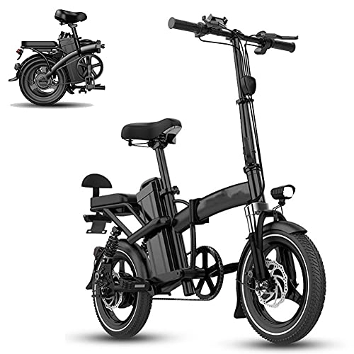 Electric Bike : QININQ Folding Electric Bike Ebike, 14'' Electric Commuter Bicycle with 10 AH Lithium-Ion Battery, Top Speed 19.5 Mph, 35-40miles Travel Range, City E-Bike with Headlight and Tail Light