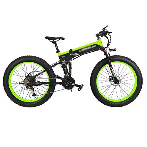Electric Bike : Qinmo 26-inch electric mountain bike removable large-capacity lithium ion battery (48V 500W), lithium battery, pedal assisted electric bicycle (Color : Black green)