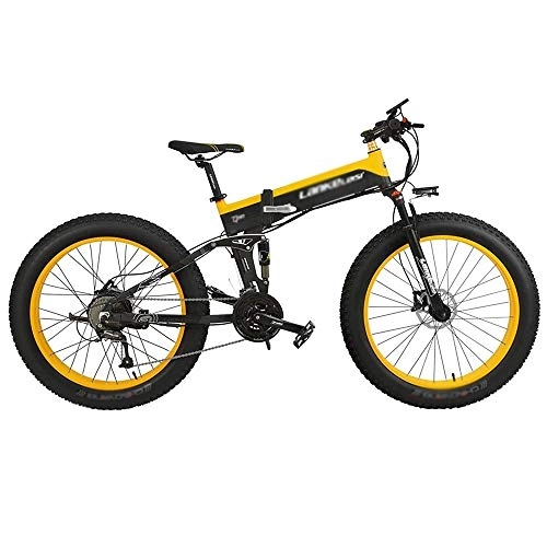 Electric Bike : Qinmo 26-inch electric mountain bike, removable lithium-ion battery (48V 500W), pedal-assisted electric bike, suitable for outdoor sports riding (Color : Black yellow)
