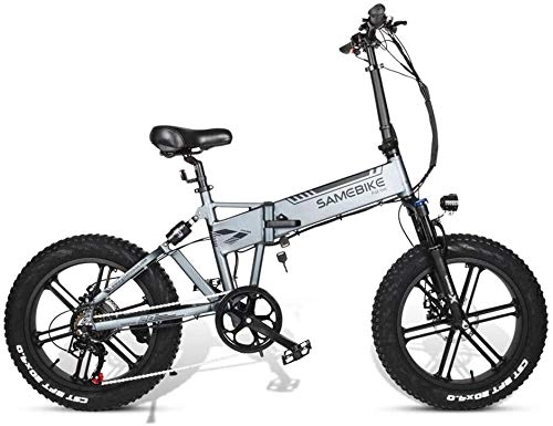 Electric Bike : Qinmo Electric bicycle, 500W Electric Bike Aluminum Alloy Full Suspension Ebike Fat Tire Bike, 48V 10.4AH Lithium Battery USB Interface Folding Bicycle (Color : Grey)