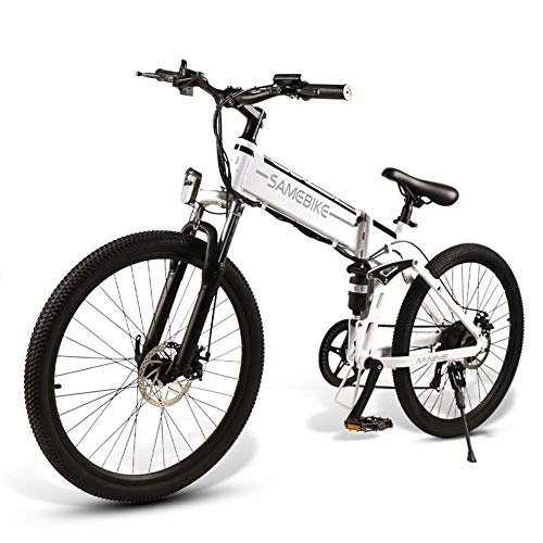 Electric Bike : Qinmo Electric bicycle, Ebike 26" Electric Mountain Bike for Adults 350W 48V 10Ah Lithium Battery Premium Full Suspension and 21 Speed Gears Electric Bicycle(White)