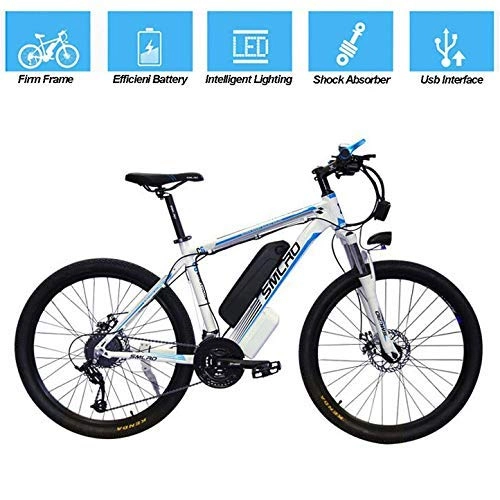 Electric Bike : Qinmo Electric bicycle, Electric Bike 26 Inches Tire E-Bike with 13Ah Li-Battery 350W Motor 21 Speed 3 Working Modes for Adults Men Women(Blue)