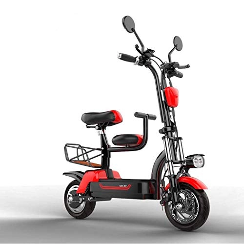 Electric Bike : QIONGS Double Seats Electric Bikes, Lithium Ion Battery, Disc And Drum Brakes, LCD Display, 37KM / H, Driving Range 85KM, Four Shock Absorber, Two-Wheel Folding Electric Bike