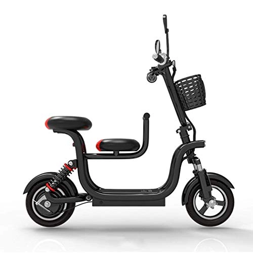 Electric Bike : QIONGS Double Seats Electric Bikes, Lithium Ion Battery, Disc And Drum Brakes, LCD Display, 38KM / H, Driving Range 40KM, Four Shock Absorber, Two-Wheel Folding Electric Bike, Black