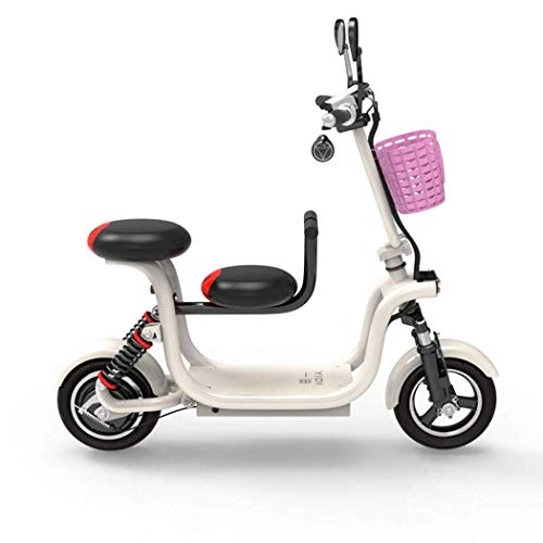 Electric Bike : QIONGS Electric Bikes, Lithium Ion Battery, Disc And Drum Brakes, LCD Display, 38KM / H, Driving Range 60KM, Four Shock Absorber, Double SeatsTwo-Wheel Folding Electric Bike, White