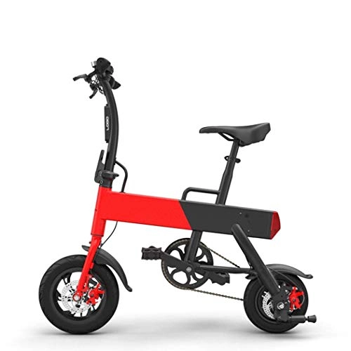 Electric Bike : QIONGS Electric Bikes, Lithium Ion Battery, Front And Rear Disc Brakes, LCD Display, 35KM / H, One-Piece Wheel, Driving Range15KMFolding Electric Bike, Red
