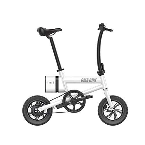 Electric Bike : QIONGS Electric Bikes, Removable Lithium Ion Battery, Disc And Electromagnetic Brakes, LCD Display, 25KM / H, Driving Range 25-30KM12 Inches Folding Electric Bike, White
