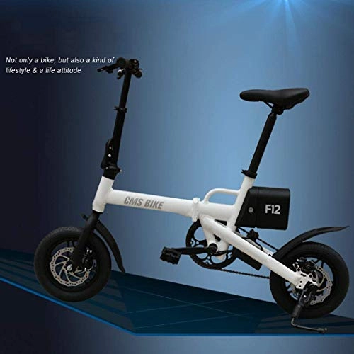 Electric Bike : QIONGS Electric Bikes, Removable Lithium Ion Battery, Disc And Electromagnetic Brakes, LCD Display, 25KM / H, Driving Range 30-40KM12 Inches Folding Electric Bike, White