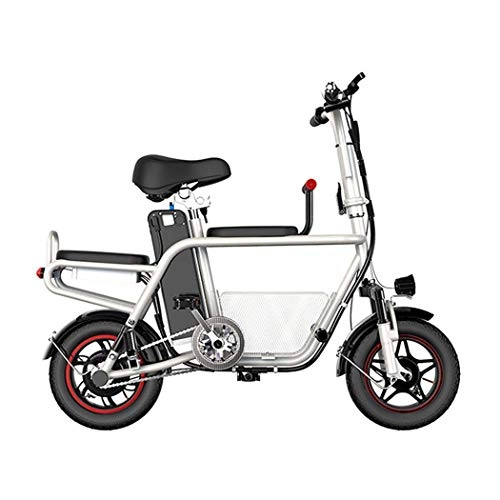 Electric Bike : QIONGS Electric Bikes, Removable Lithium Ion Battery, Drum Brakes, LCD Display, 37KM / H, Driving Range 28KM, Shock Absorber, Three Seats, BasketTwo-Wheel Folding Electric Bike, White