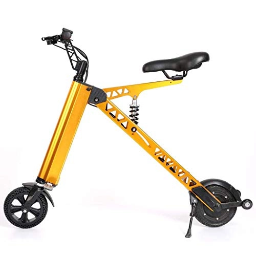 Electric Bike : QIONGS Folding Electric Bike, Lithium Ion Battery, 20KM / H, Driving Range 25-35Km, Shock AbsorberOne-Piece Wheel, LCD Display, Electric Bikes, Gold