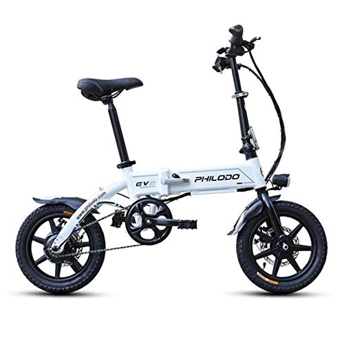 Electric Bike : QIONGS Folding Electric Bike, Lithium Ion Battery, LCD Display, 30KM / H, Front And Rear Disc Brakes, HeadlightOne-Piece Wheel, 14 Inches Electric Bikes, White