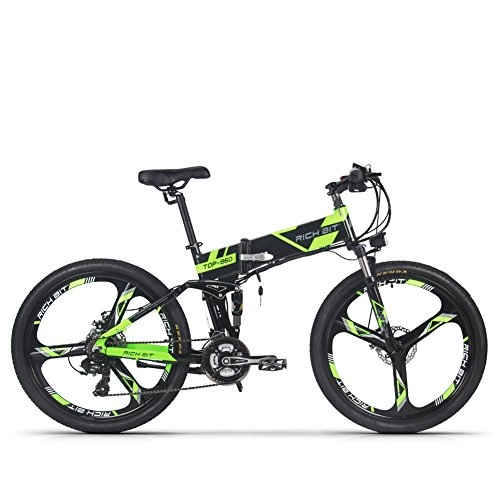 Electric Bike : QIXUN RT-860 36V 250W 12.8Ah Folding Electric Bike Full Suspension City Bike Electric Folding Foldable Mountain Bike Bicycle (Black-Green)