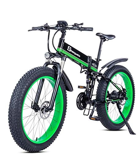 Electric Bike : QLHQWE 1000W Electric Bicycle, Folding Mountain Bike, Fat Tire Ebike, 48V 12.8AH