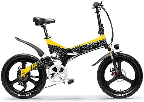 Electric Bike : QLHQWE G650 20 Inch Folding Electric Bike 400W 48V 10.4Ah / 12.8Ah / 14.5Ah Li-ion Battery 5 Level Pedal Assist Front & Rear Suspension, Yellow