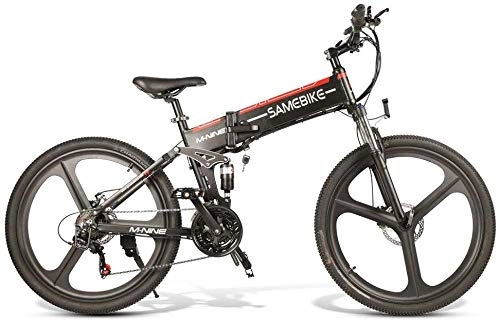 Electric Bike : QLHQWE Samebike 26" Folding Electric Bike E-bike Aluminum Alloy 10.4AH 350W City Bicycle, 4-bar Full Suspension System, Shimano 21-speed, 35KM / H, 499WH, Max 80KM Distance-Black