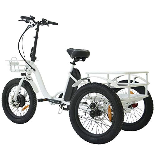 Electric Bike : Qnlly 48V 500W Electric Trike Fat Tire Folding Tricycle eBike